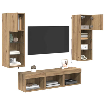 TV Wall Units 5 pcs Black Oak Engineered Wood