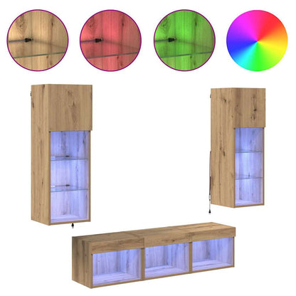 TV Wall Units 5 pcs Black Oak Engineered Wood
