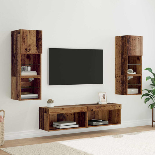 TV Wall Unit 6 pcs Old Wood Engineered Wood