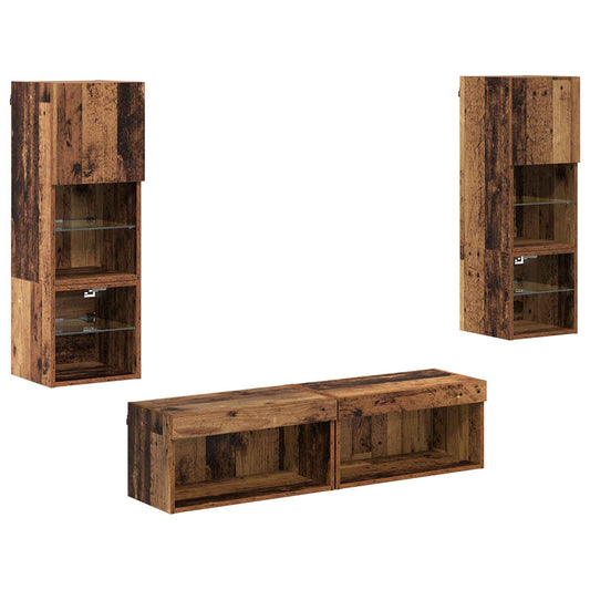 TV Wall Unit 6 pcs Old Wood Engineered Wood