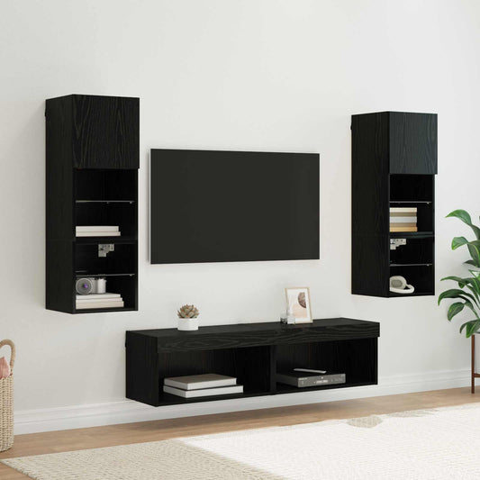 TV Wall Unit 6 pcs Black Oak Engineered Wood
