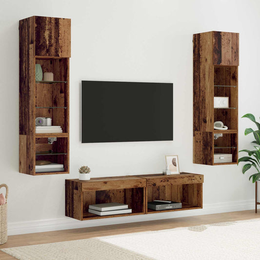 TV Wall Unit 6 pcs Old Wood Engineered Wood