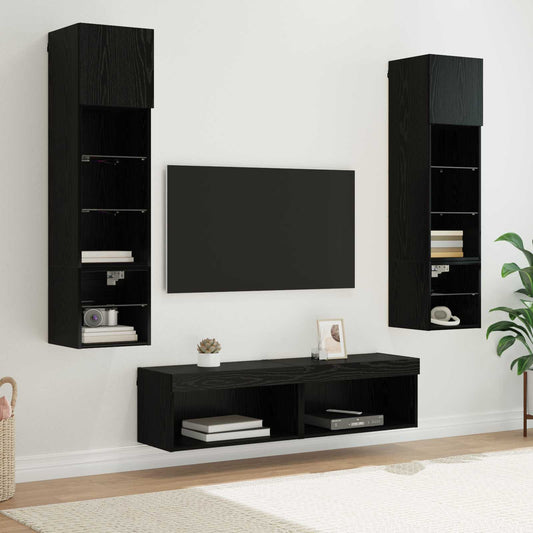 TV Wall Unit 6 pcs Black Oak Engineered Wood