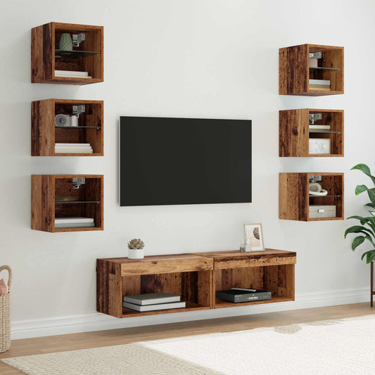 TV Cabinet 8 pcs Old Wood Glass
