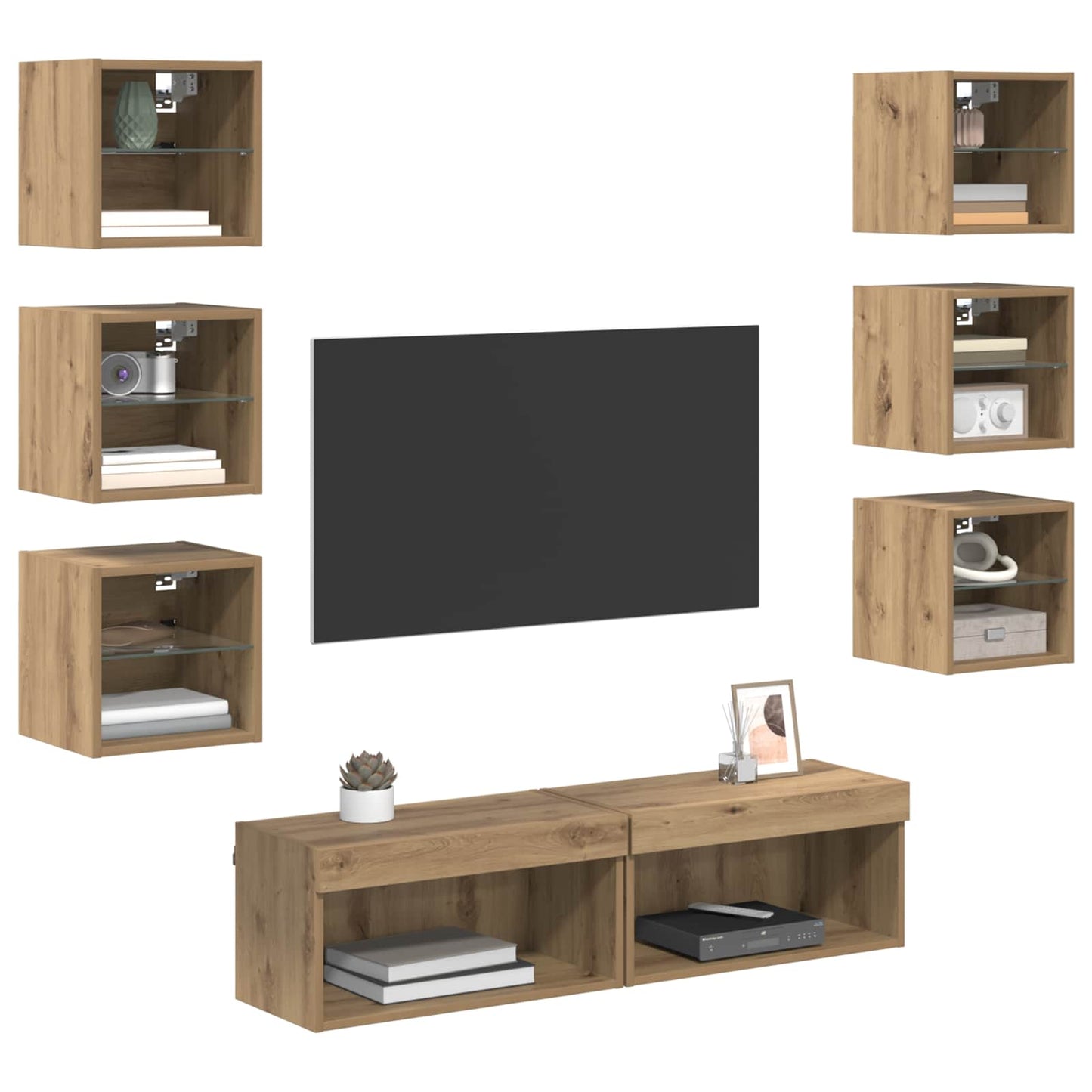 TV Cabinet 8 pcs Artisan Oak Glass