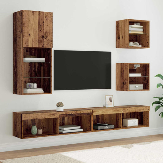 TV Wall Units with LED 5 pcs Old Wood 100 x 30 x 30 cm