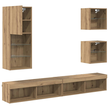 TV Wall Units with LED 5 pcs Artisan Oak 100 x 30 x 30 cm