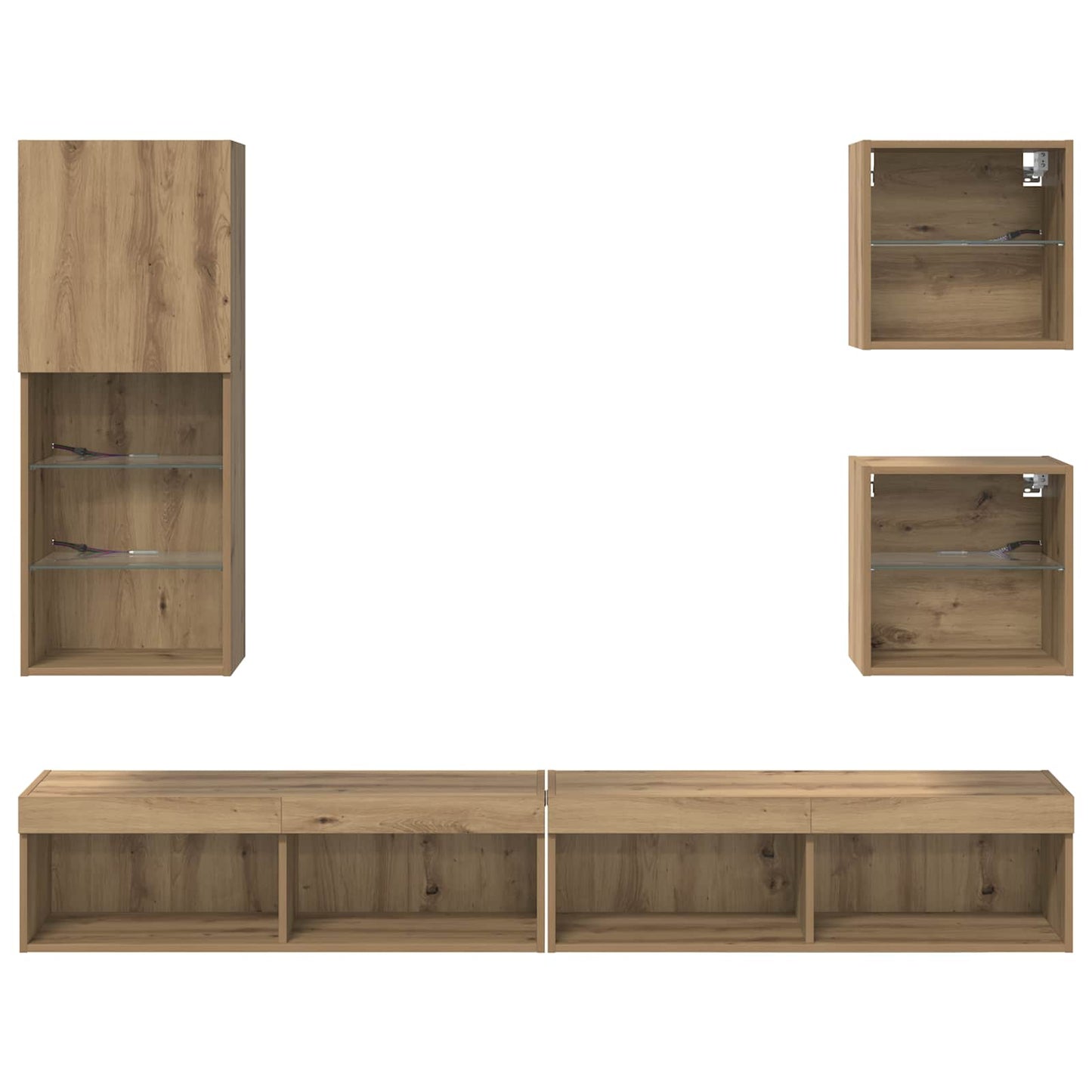 TV Wall Units with LED 5 pcs Artisan Oak 100 x 30 x 30 cm
