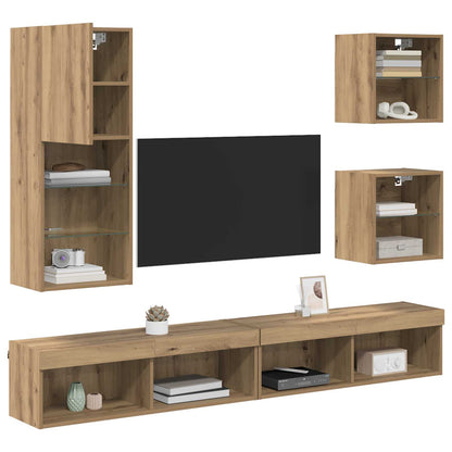 TV Wall Units with LED 5 pcs Artisan Oak 100 x 30 x 30 cm