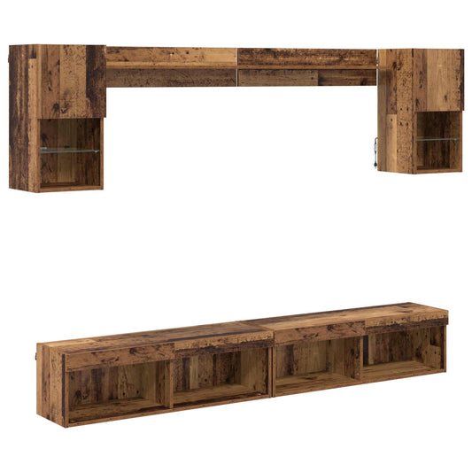 TV Wall Units with LED 6 pcs Old Wood Engineered Wood