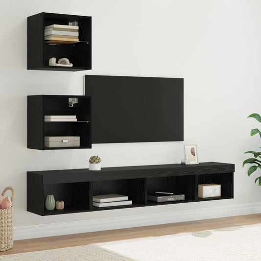 TV Wall Units with LED 5 pcs Black Oak Engineered Wood