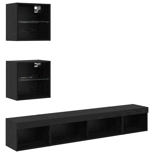 TV Wall Units with LED 5 pcs Black Oak Engineered Wood
