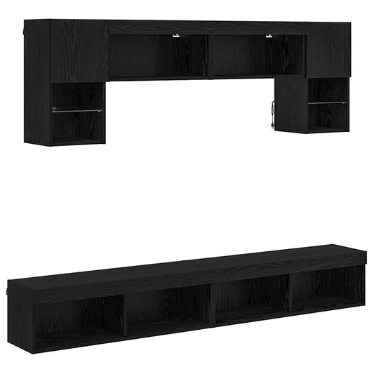 TV Wall Units with LED 6 pcs Black Oak Engineered Wood