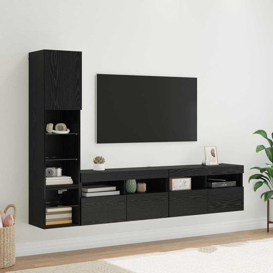 TV Wall Unit 4 pcs Black Oak Engineered Wood