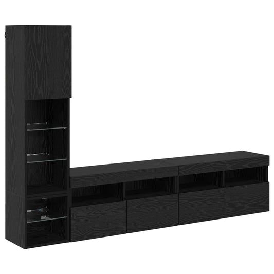 TV Wall Unit 4 pcs Black Oak Engineered Wood