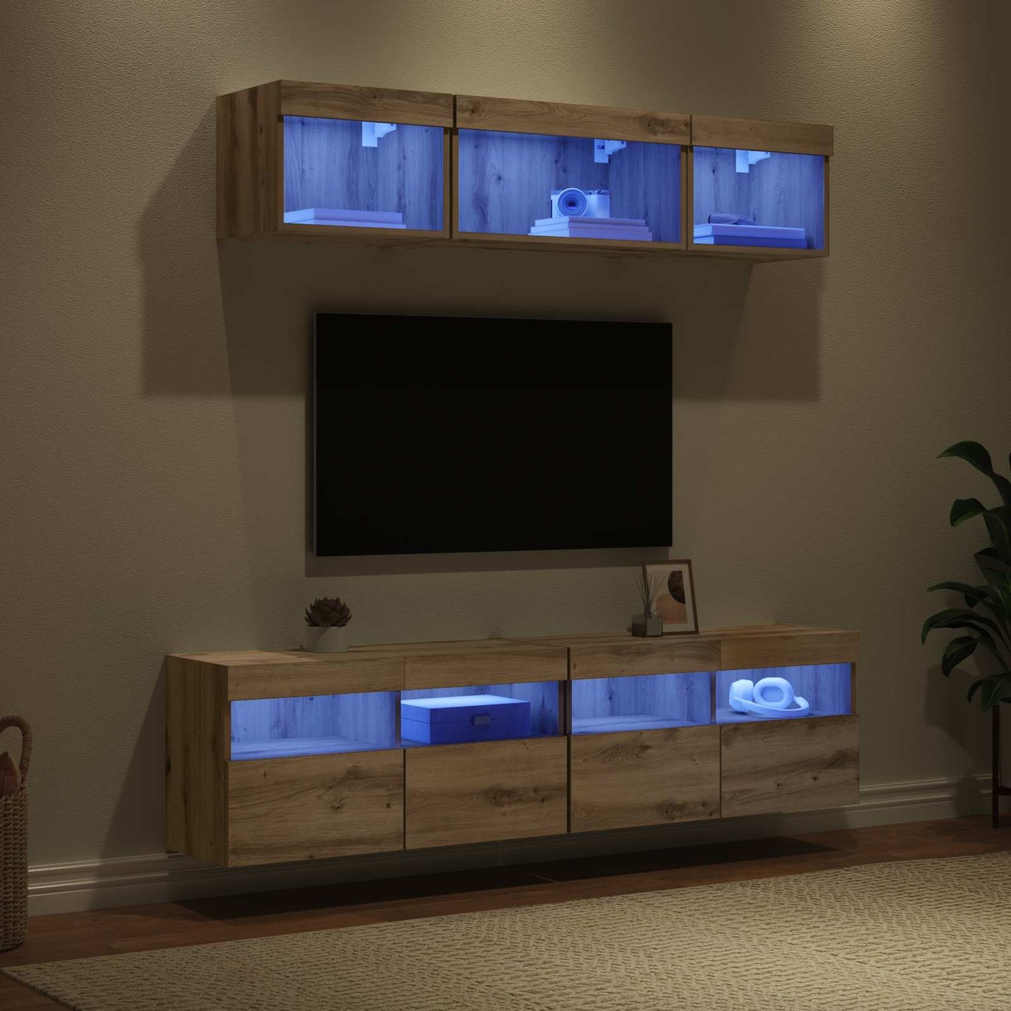 TV Wall Units with LED 5 pcs Artisan Oak Engineered Wood