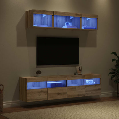 TV Wall Units with LED 5 pcs Artisan Oak Engineered Wood