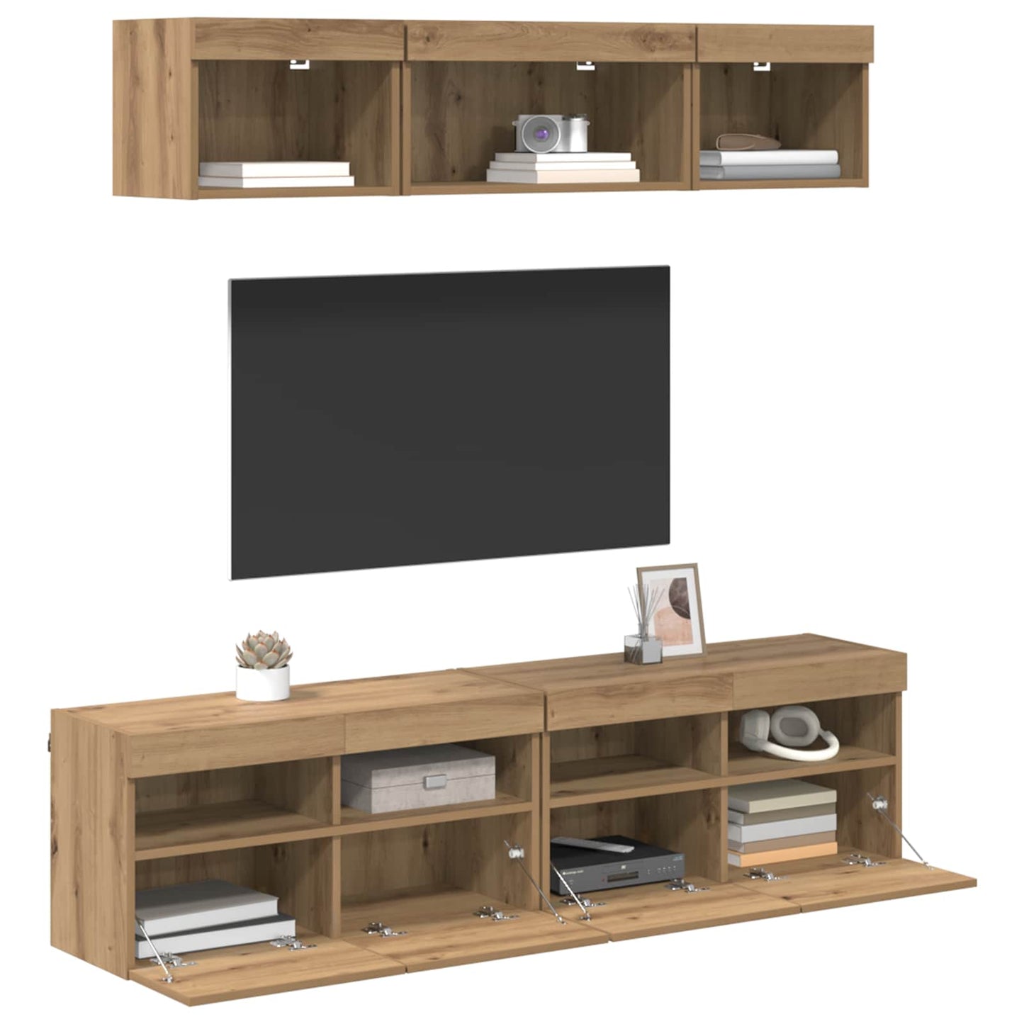 TV Wall Units with LED 5 pcs Artisan Oak Engineered Wood