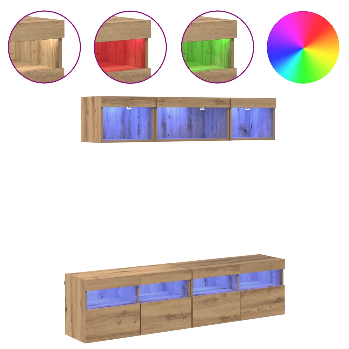 TV Wall Units with LED 5 pcs Artisan Oak Engineered Wood