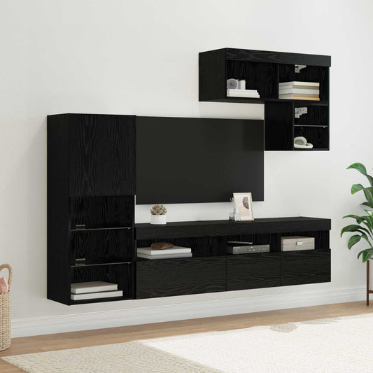 TV Wall Units 6 pcs Black Oak Engineered Wood