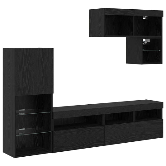 TV Wall Units 6 pcs Black Oak Engineered Wood
