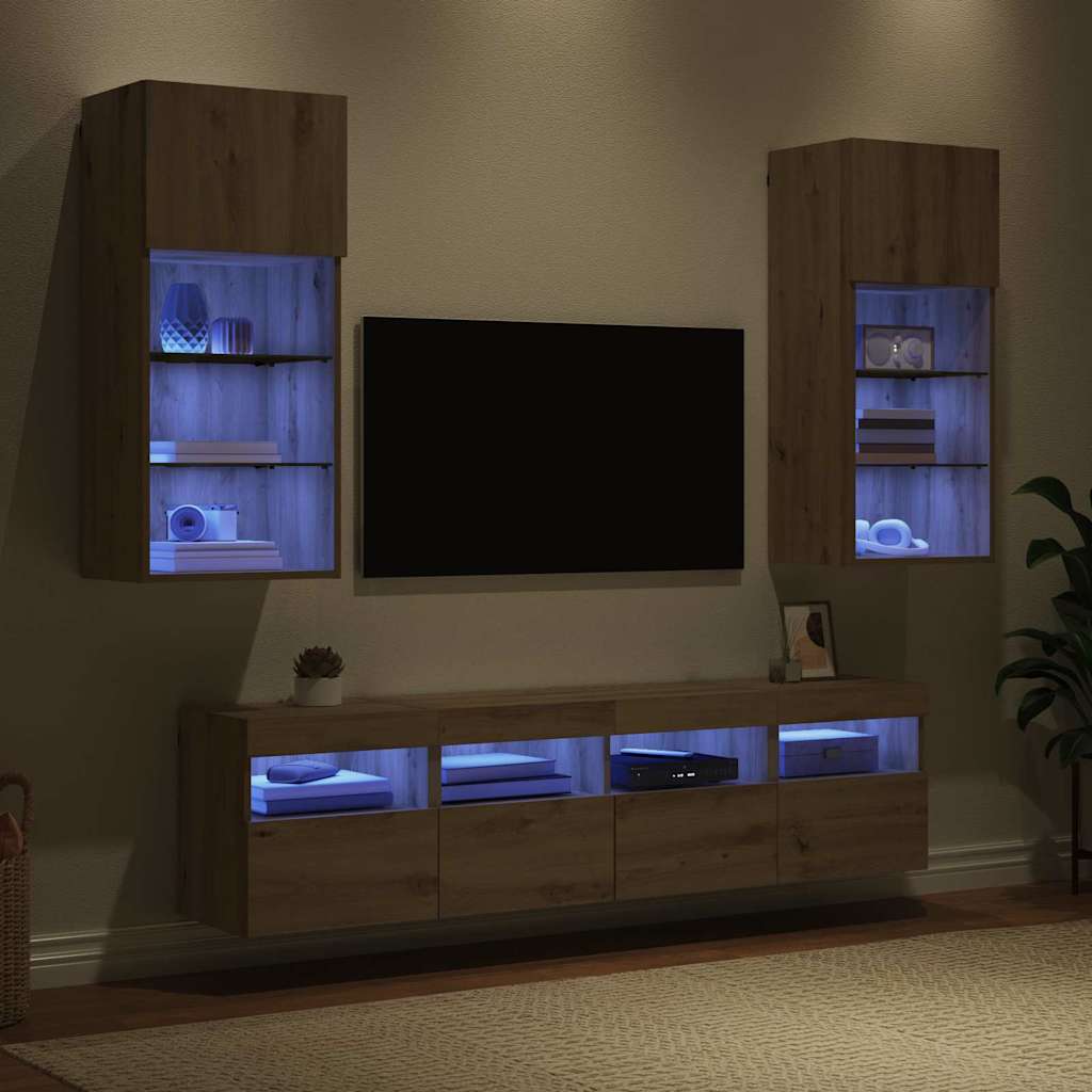 TV Wall Units with LED 5 pcs Artisan Oak Engineered Wood