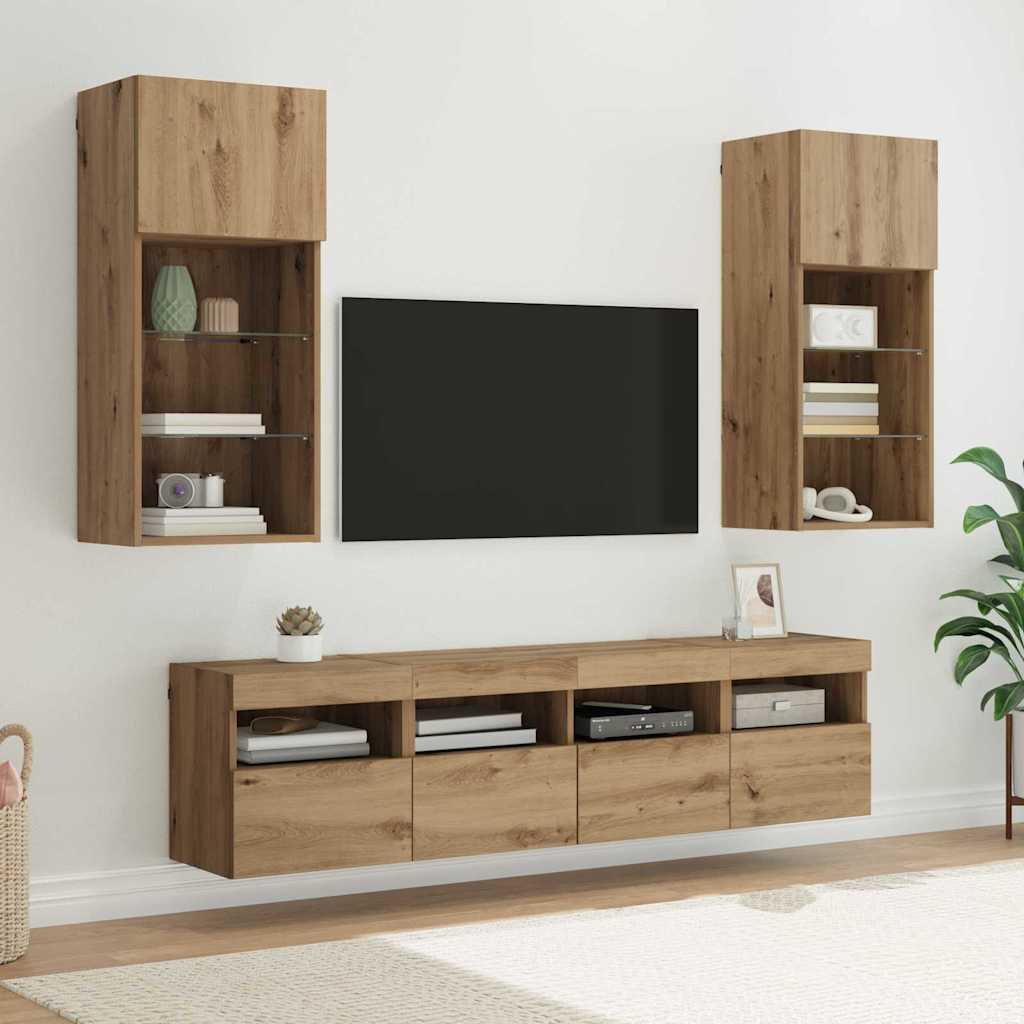 TV Wall Units with LED 5 pcs Artisan Oak Engineered Wood