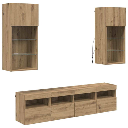 TV Wall Units with LED 5 pcs Artisan Oak Engineered Wood
