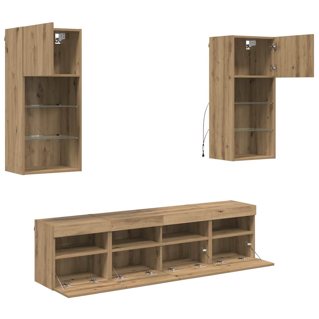 TV Wall Units with LED 5 pcs Artisan Oak Engineered Wood