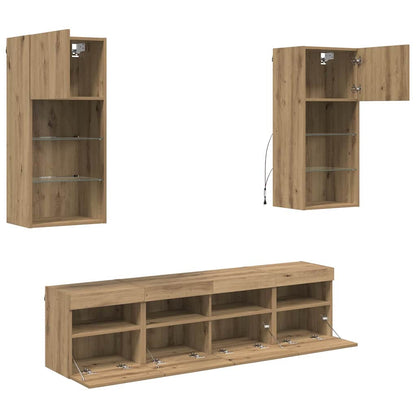 TV Wall Units with LED 5 pcs Artisan Oak Engineered Wood