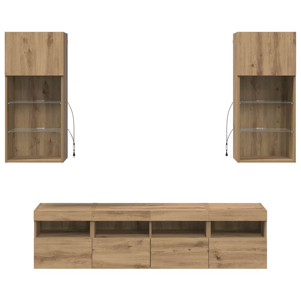 TV Wall Units with LED 5 pcs Artisan Oak Engineered Wood