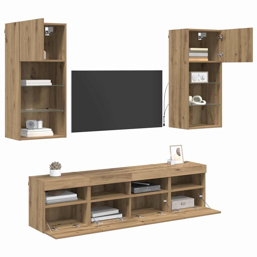 TV Wall Units with LED 5 pcs Artisan Oak Engineered Wood