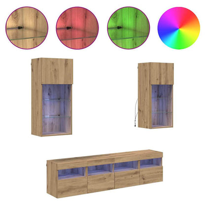 TV Wall Units with LED 5 pcs Artisan Oak Engineered Wood