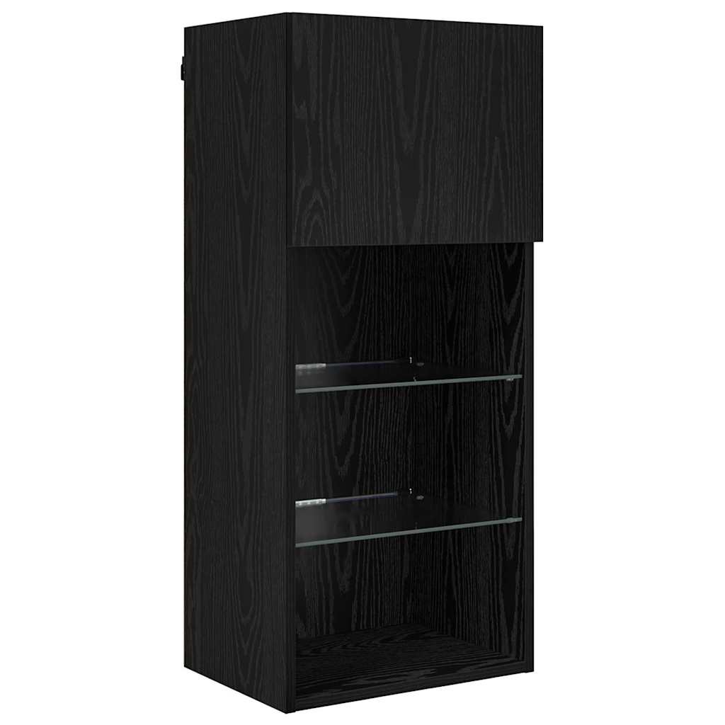 TV Wall Units with LED Black Oak Engineered Wood