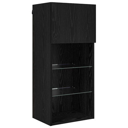 TV Wall Units with LED Black Oak Engineered Wood