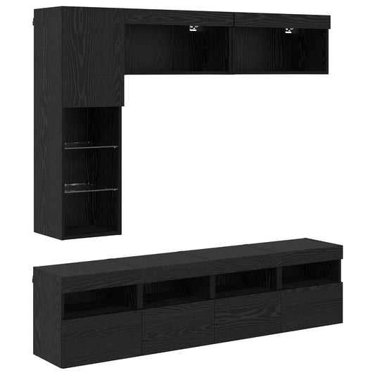 TV Cabinet 7 pcs Black Oak Engineered Wood