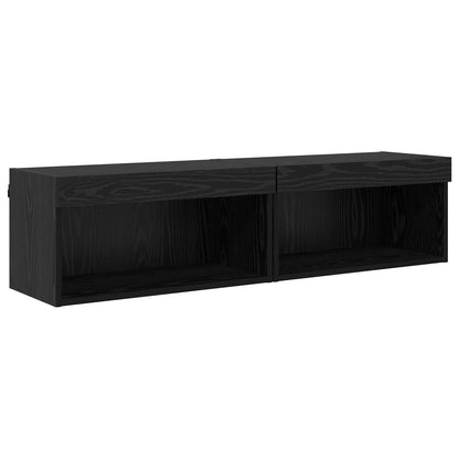 TV Cabinet with LED 7 pcs Black Oak Engineered Wood