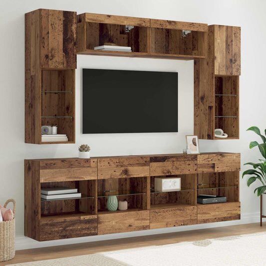 TV Wall Cabinet Set 6 pcs Old Wood Engineered Wood
