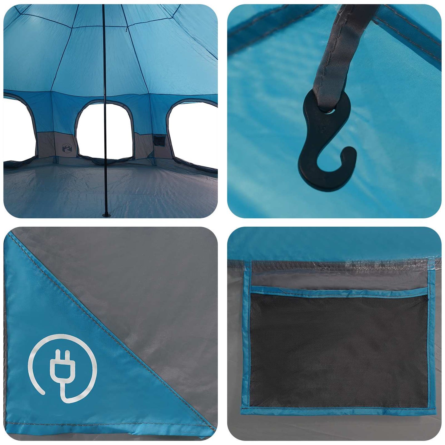 Family Tent Blue 10-Person 185T Polyester with PU Coating