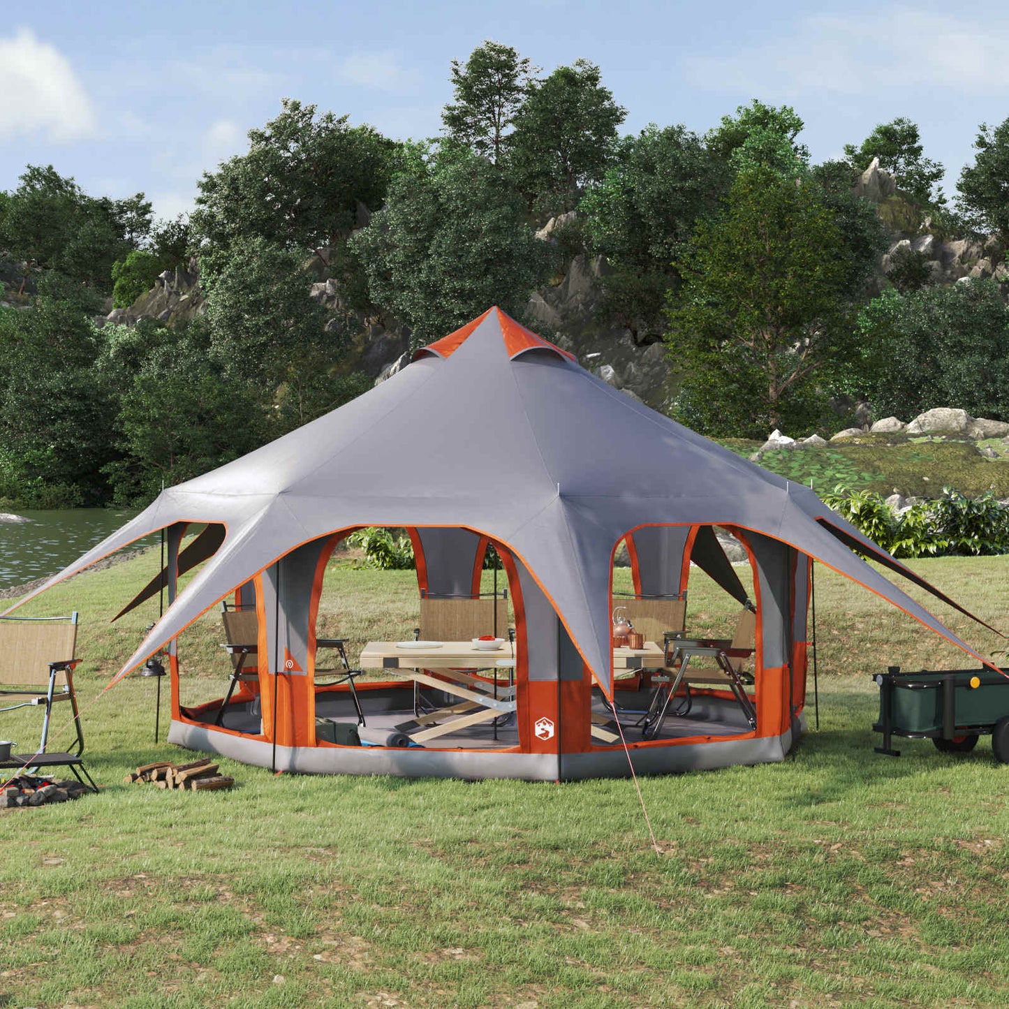 Family Tent Grey and Orange 5-Person