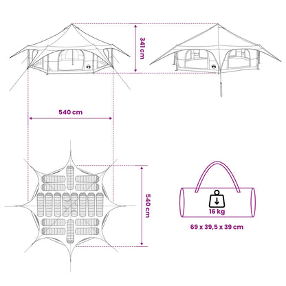 Family Tent Green 18-Person 185T Polyester with PU Coating