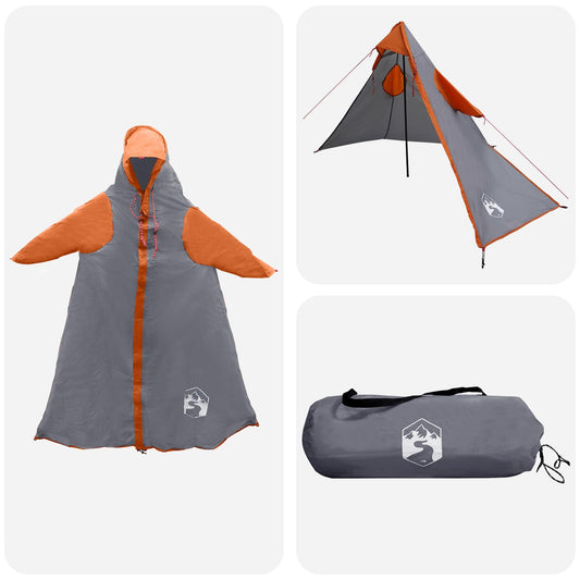 2-in-1 Rain Poncho with Hood Grey and Orange 262 x 126 x 130 cm