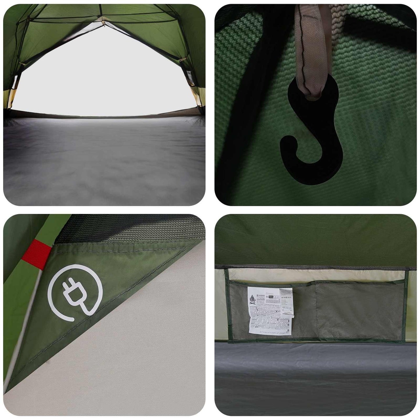 Backpacking Tent Green 4-Person 185T Polyester with PU Coating