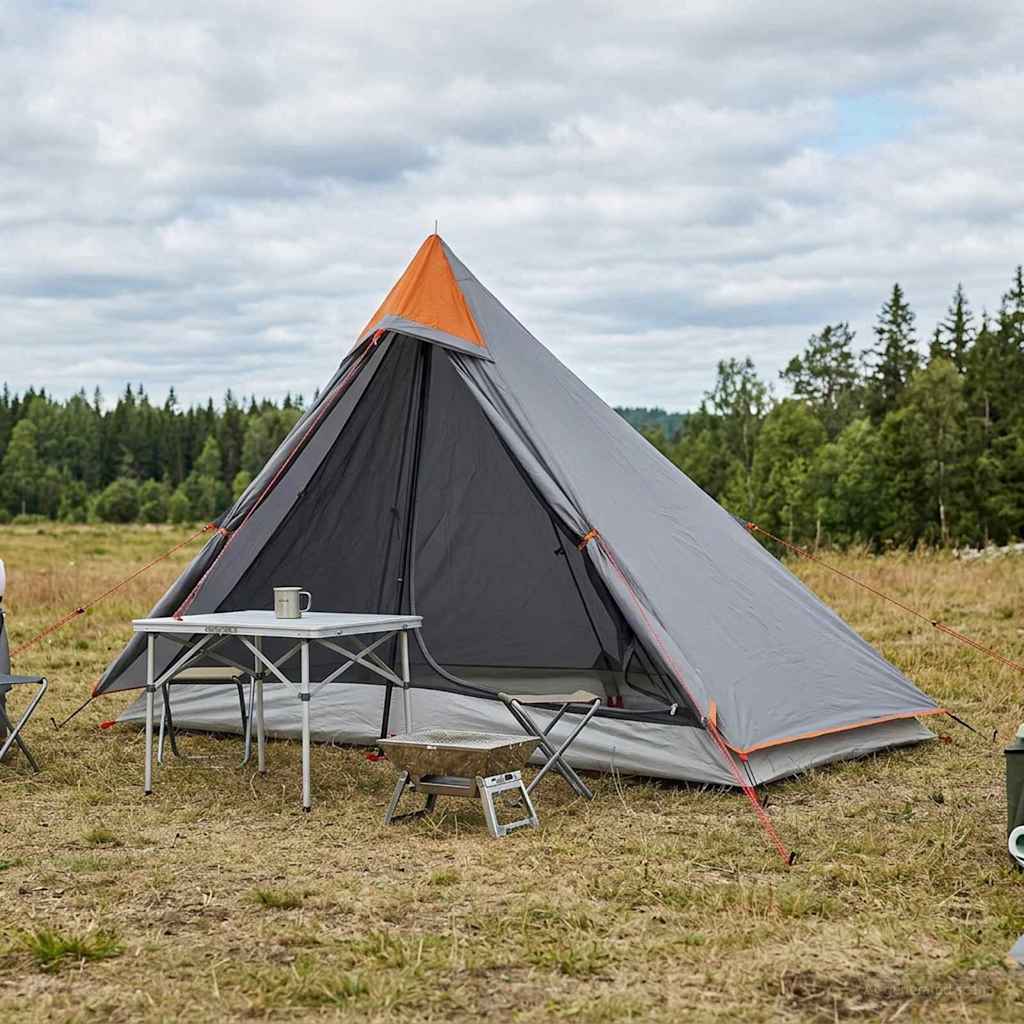 Backpacking Tent Grey and Orange 222 x 85 x 125 cm