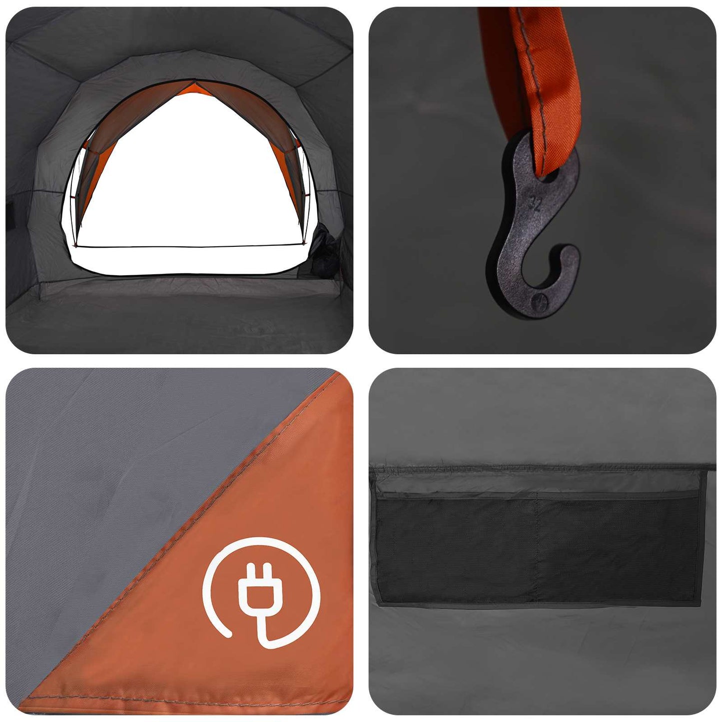 Tunnel Tent Grey and Orange 382 x 262 x 214 cm