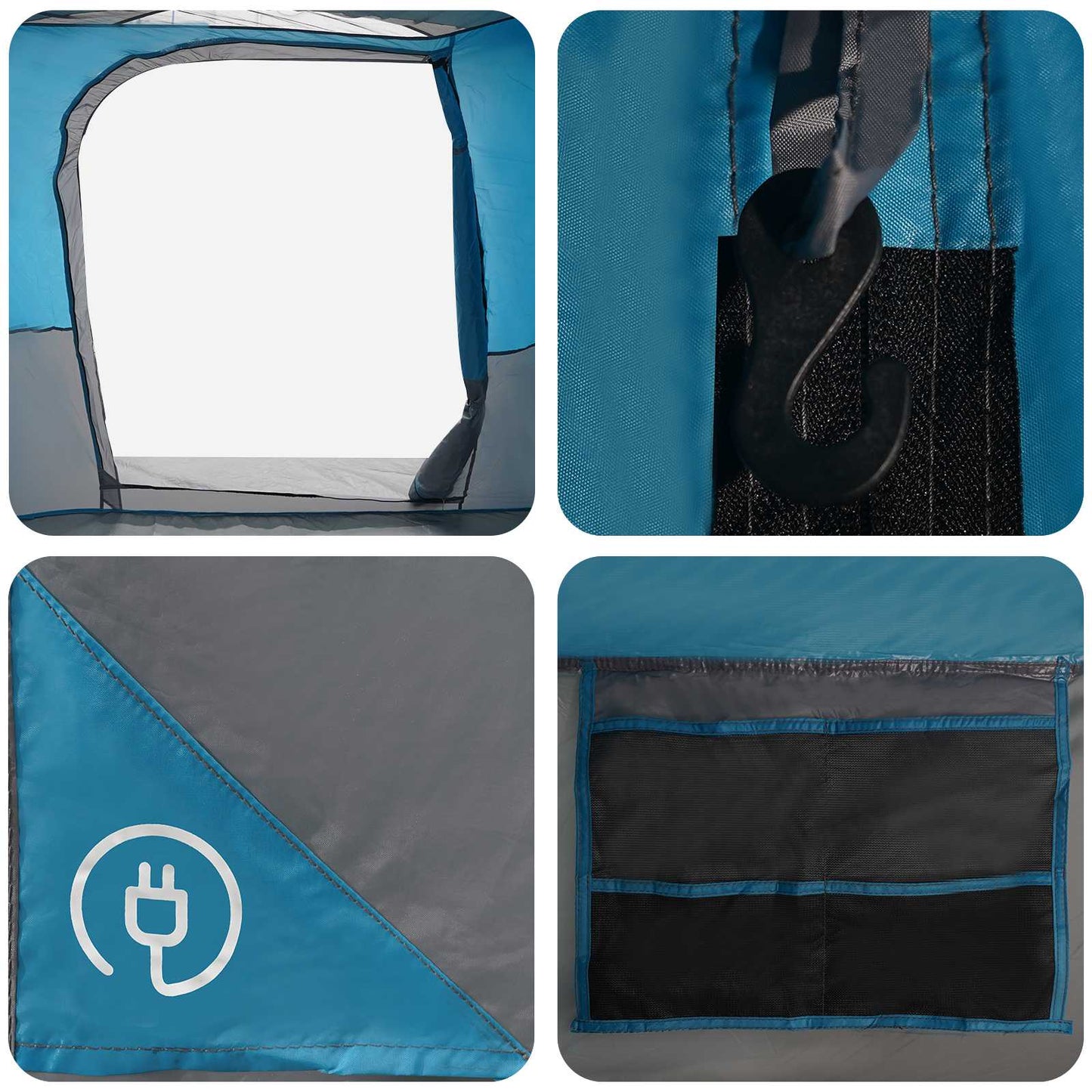 Family Tent with Rainfly Water-resistant tunnel Blue 10-Person