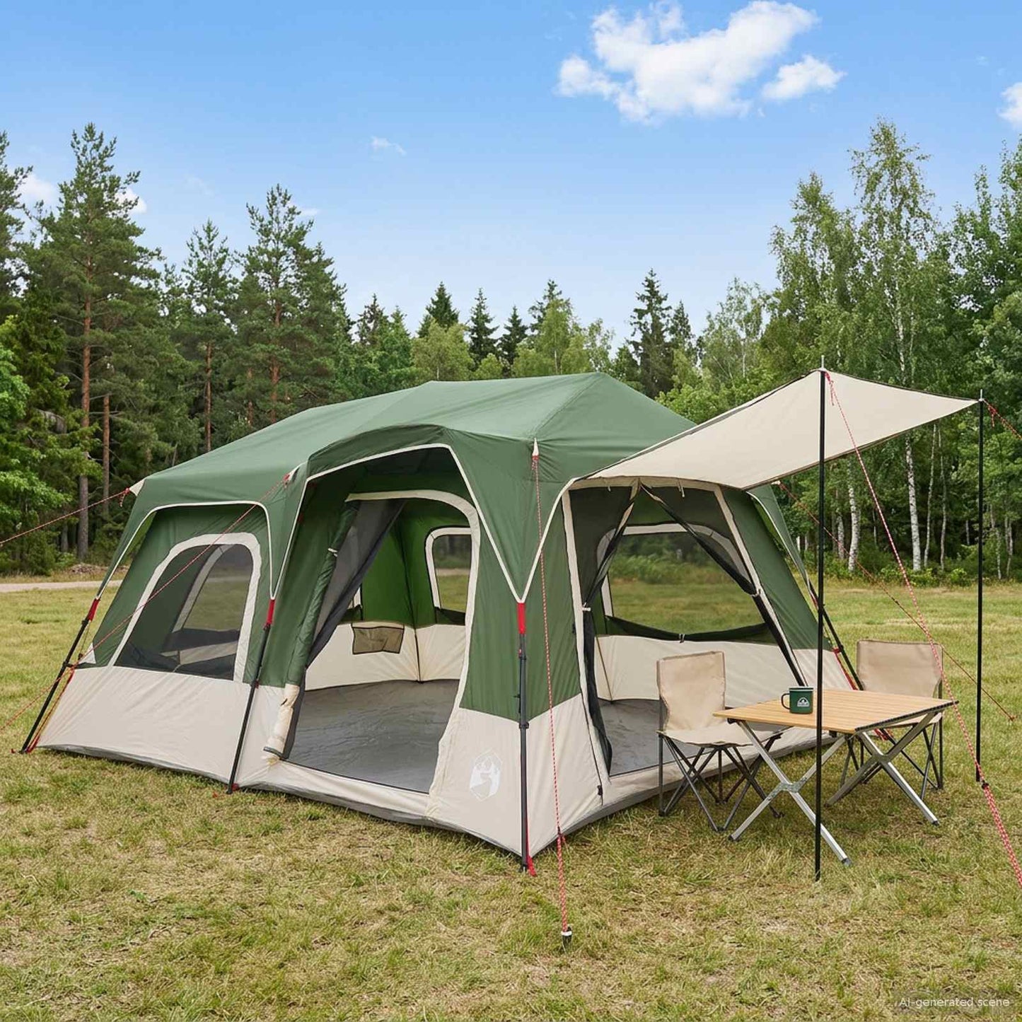 Instant Tent Green 8-Person 185T Polyester with PU Coating