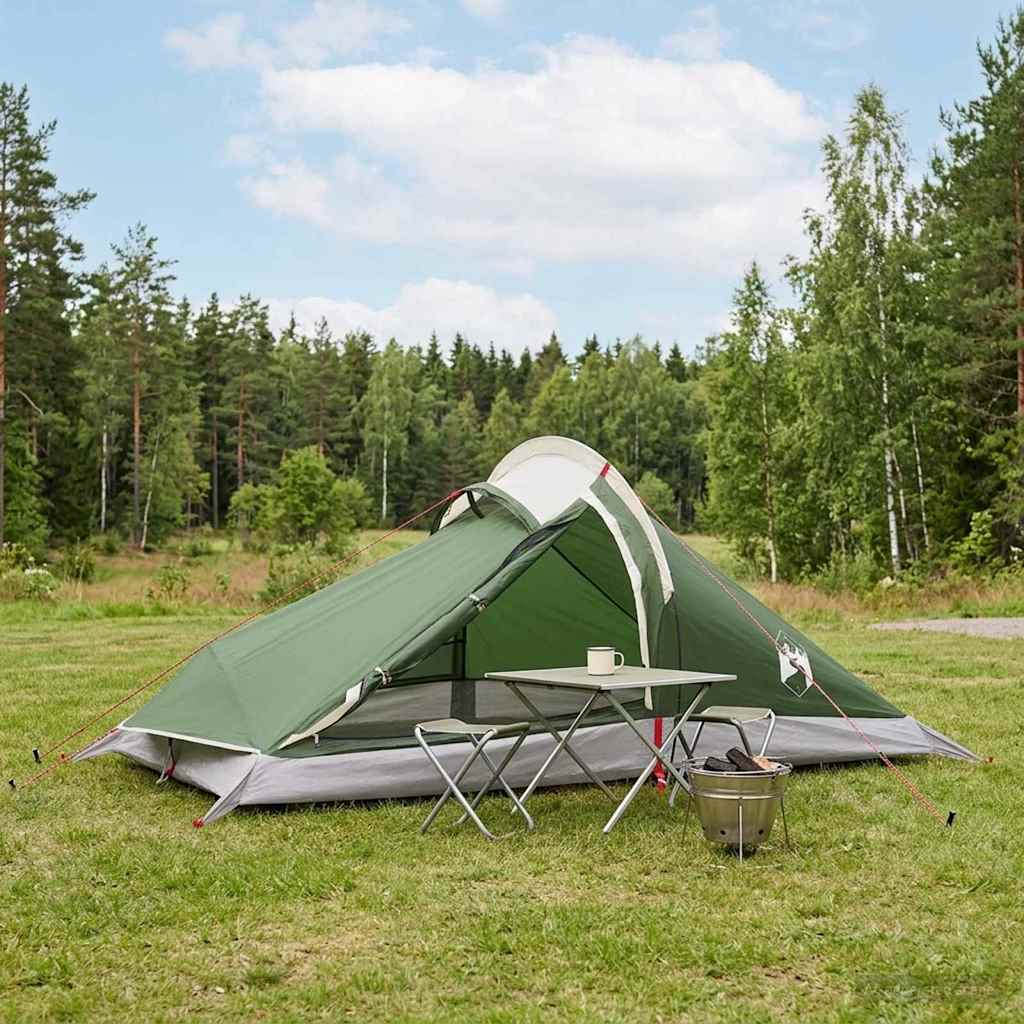 Backpacking Tent Green 4-Person 185T Polyester with PU Coating