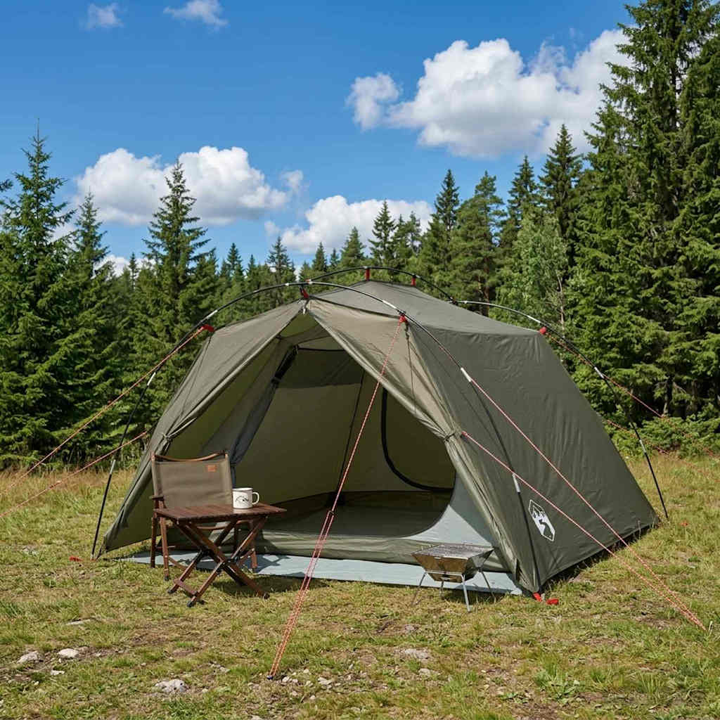 Tunnel Tent Olive Green 4-Person 185T Polyester with PU Coating