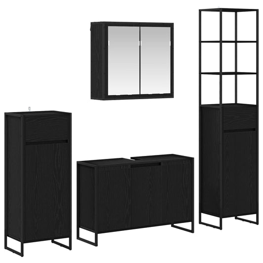Bathroom Furniture Set 4 pcs Black Oak Engineered Wood